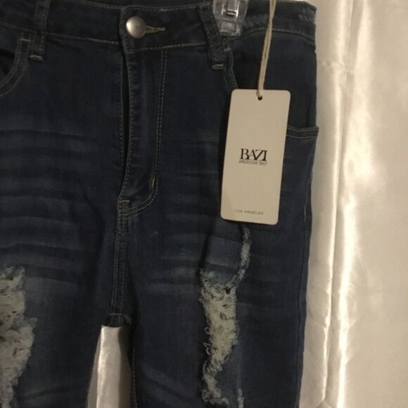 American bazi Medium Wash Whisker Detail High Waist Destroyed Skinny Jeans 9 - Picture 5 of 5